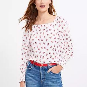 Loft Square Neck Puff Sleeve Floral Top
